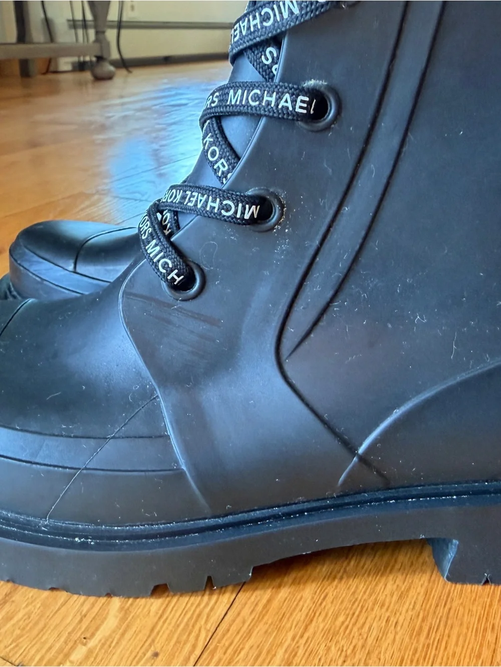 Michael Kors Black Lace-Up Rubber Combat Boots